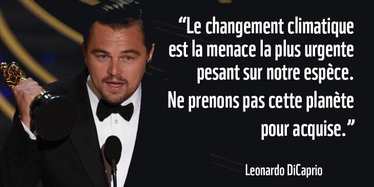 "Le changement climatique 
est la menace la plus urgente pesant sur notre espèce" <a href="/LeoDiCaprio/">Leonardo DiCaprio</a> aux #Oscars2016