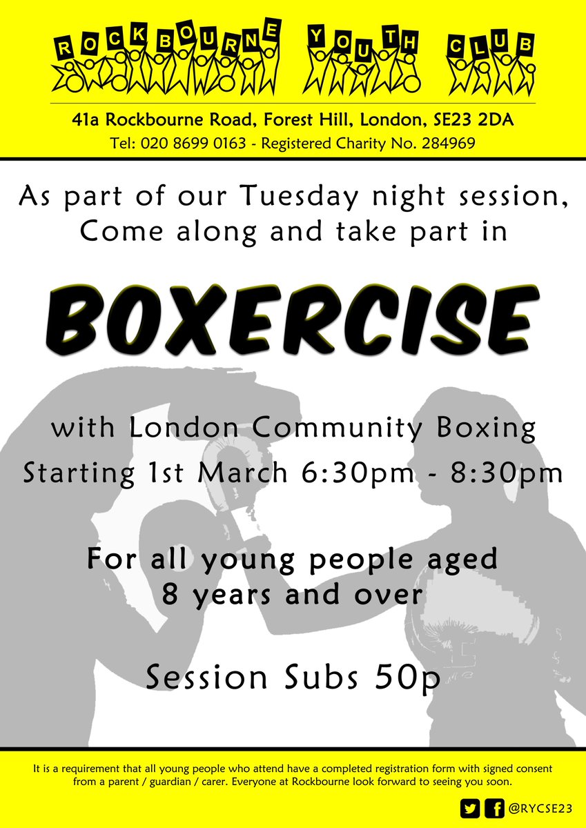 Rockbourne YouthClub (@rycse23) on Twitter photo Tuesday 1st of March Boxercise is happening at Rockbourne Y C for all young people aged 8 years + with <a href="/info_lcb/">Ldn Community Boxing</a> Tuesday 1st of March Boxercise is happening at Rockbourne Y C for all young people aged 8 years + with <a href="/info_lcb/">Ldn Community Boxing</a>
