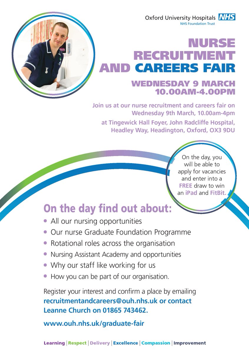 #Nurses #Recruitment fair @ #OUHFT #Oxford on Wed 9-Mar 10am-4pm.
#RGN #johnradcliffe. More bit.ly/1UQYwTl