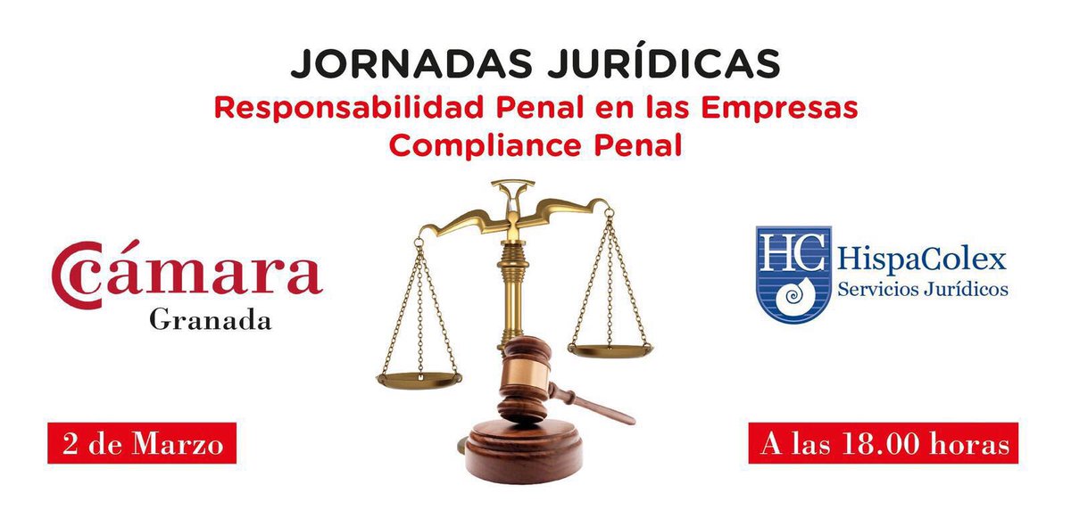 rubio_torres's tweet photo. Responsabilidad Penal en las empresas #jornadajurídica organizada por la @CCGranada impartida por @HispaColex https://t.co/PX7dHLPdfX