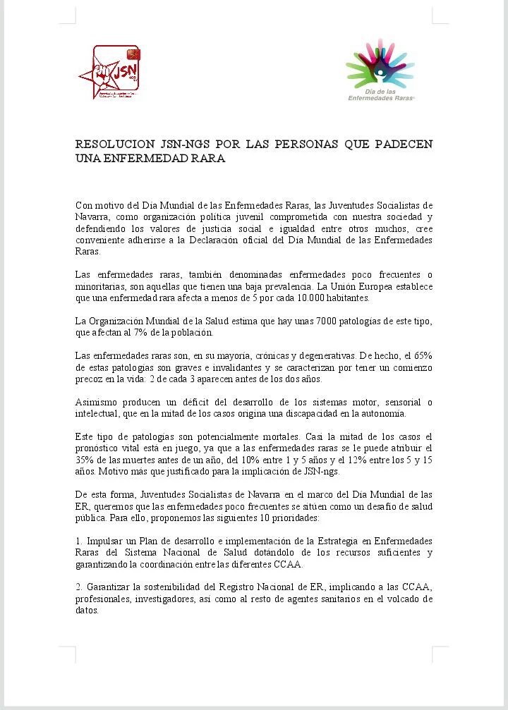 JSN_NGS's tweet photo. Ayer mismo el Comité Nacional de @JSN_NGS aprobaba esta resolución sobre #EnfermedadesRaras https://t.co/4ZtTx7rhLz