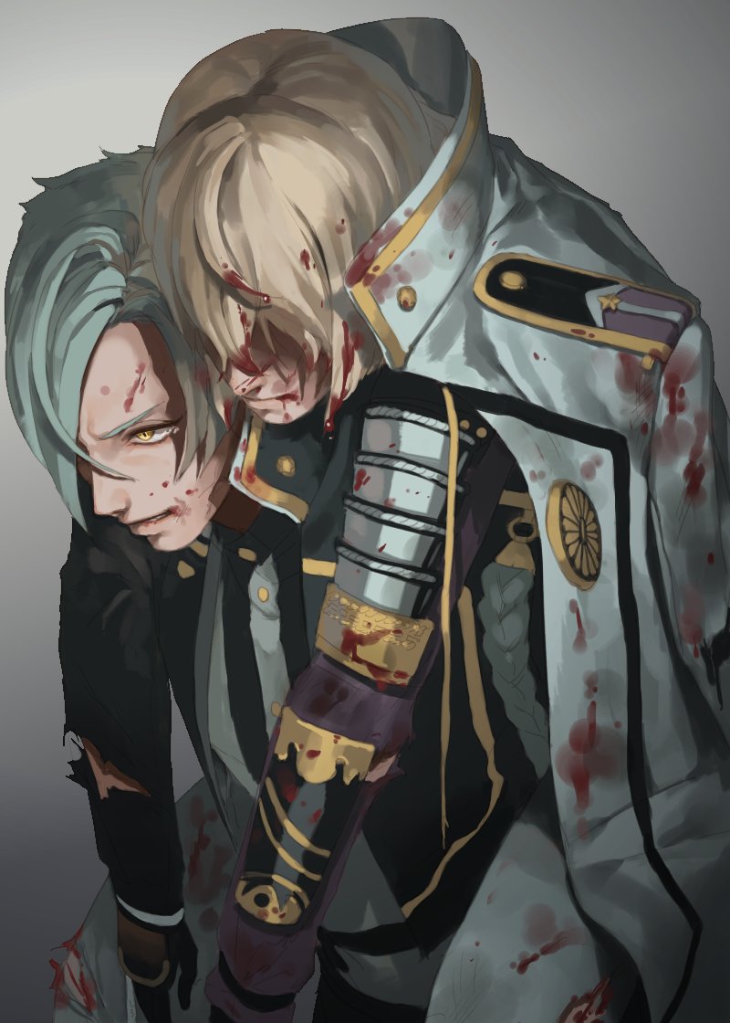 ※血出てる
今日髭切が重傷からの真剣必殺になった時に膝丸も一緒に脱いで彼の激おこを見てしまった感 アツかったから描いた 