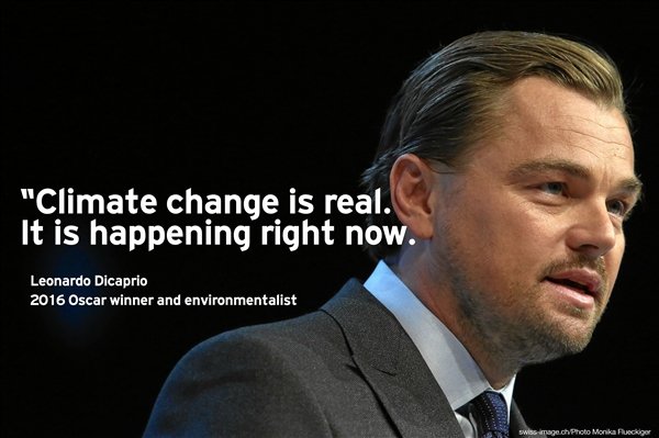 Greenpeace's tweet image. "#ClimateChange is real. It is happening right now." @LeoDiCaprio #Oscars grnpc.org/IgNLT