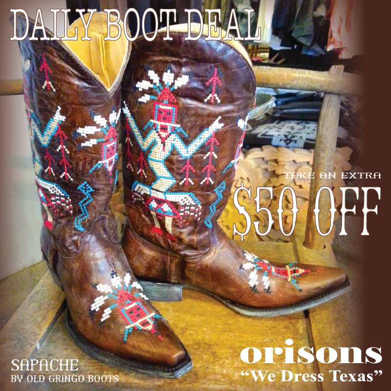 orisonsboutique's tweet photo. DAILY BOOT DEAL $50 off Old Gringo's Sapache boots.  #TodayOnly #OldGringoBoots #DowntownMcKinney #FashionBoots https://t.co/IDnt31ZzbZ