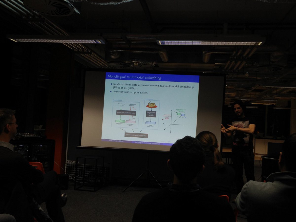 seb_ruder's tweet photo. Talk about multilingual multimodal embeddings by Iacer Calixto at #MLDublin hosted by @nitrohq #machinelearning https://t.co/dZxOC5GvNt