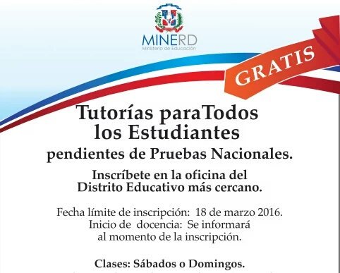 EducacionRDo's tweet photo. Para recibir tutorías GRATIS de #PruebasNacionales SOLO tienes que inscribirte en tu #DistritoEducativo más cercano https://t.co/RAv1dRgRr6