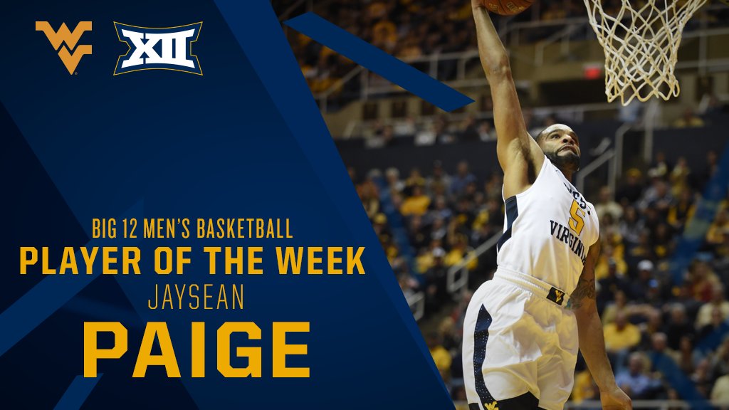 Big12Conference's tweet photo. #Big12MBB: 25.5 points per game led @WVUhoops' Jaysean Paige to his third Big 12 Player of the Week award of 15-16. https://t.co/183XjsYSpi