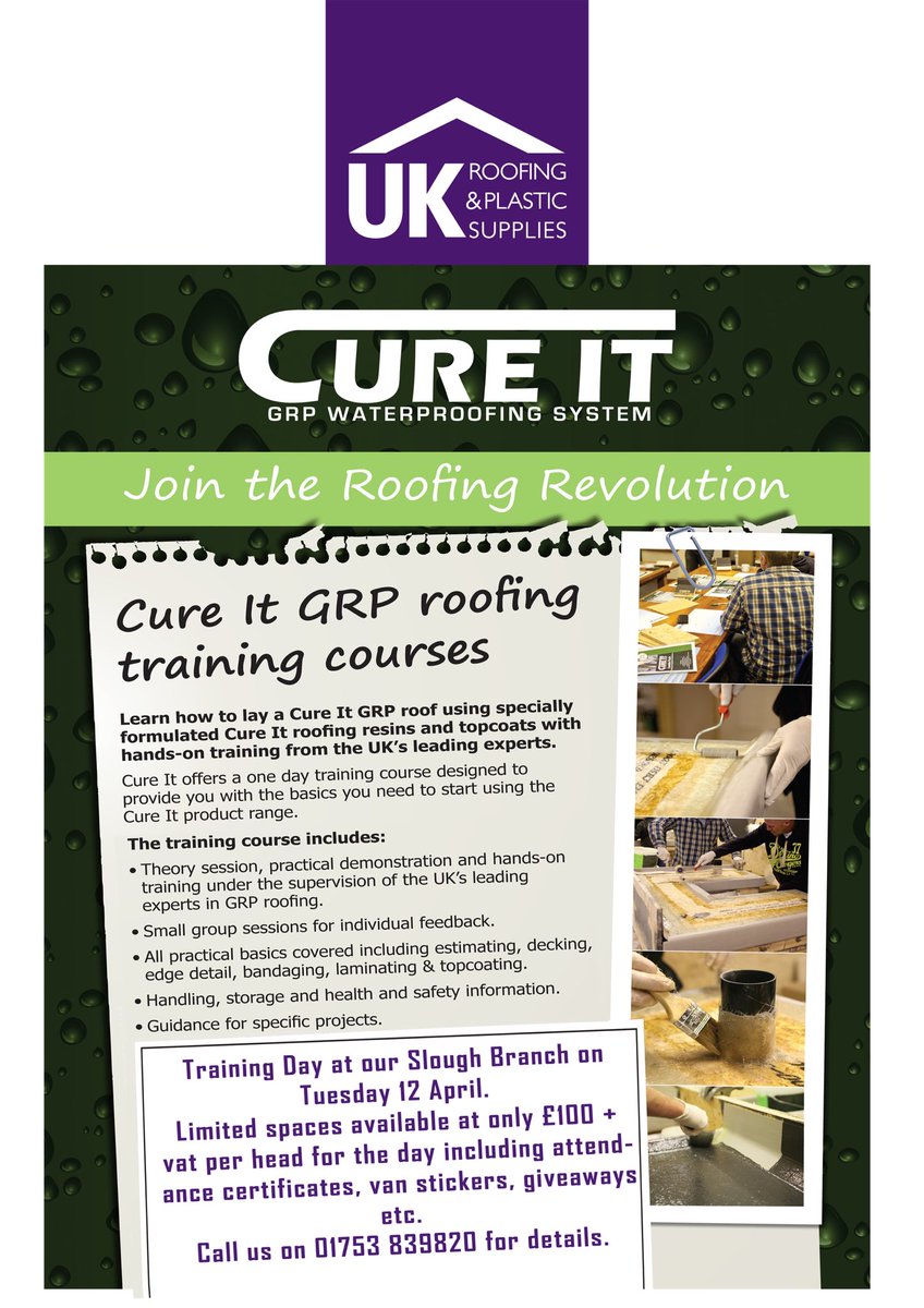 GRP roofing training course being held Tues 12 April. For more details 01753 539820