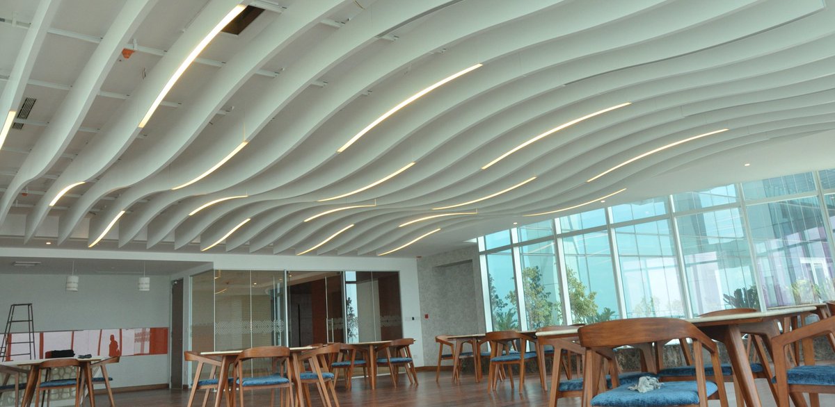#ceilings #Interiors durum's curved polylam baffle ceilings with integrated lighting, a special design element!!
