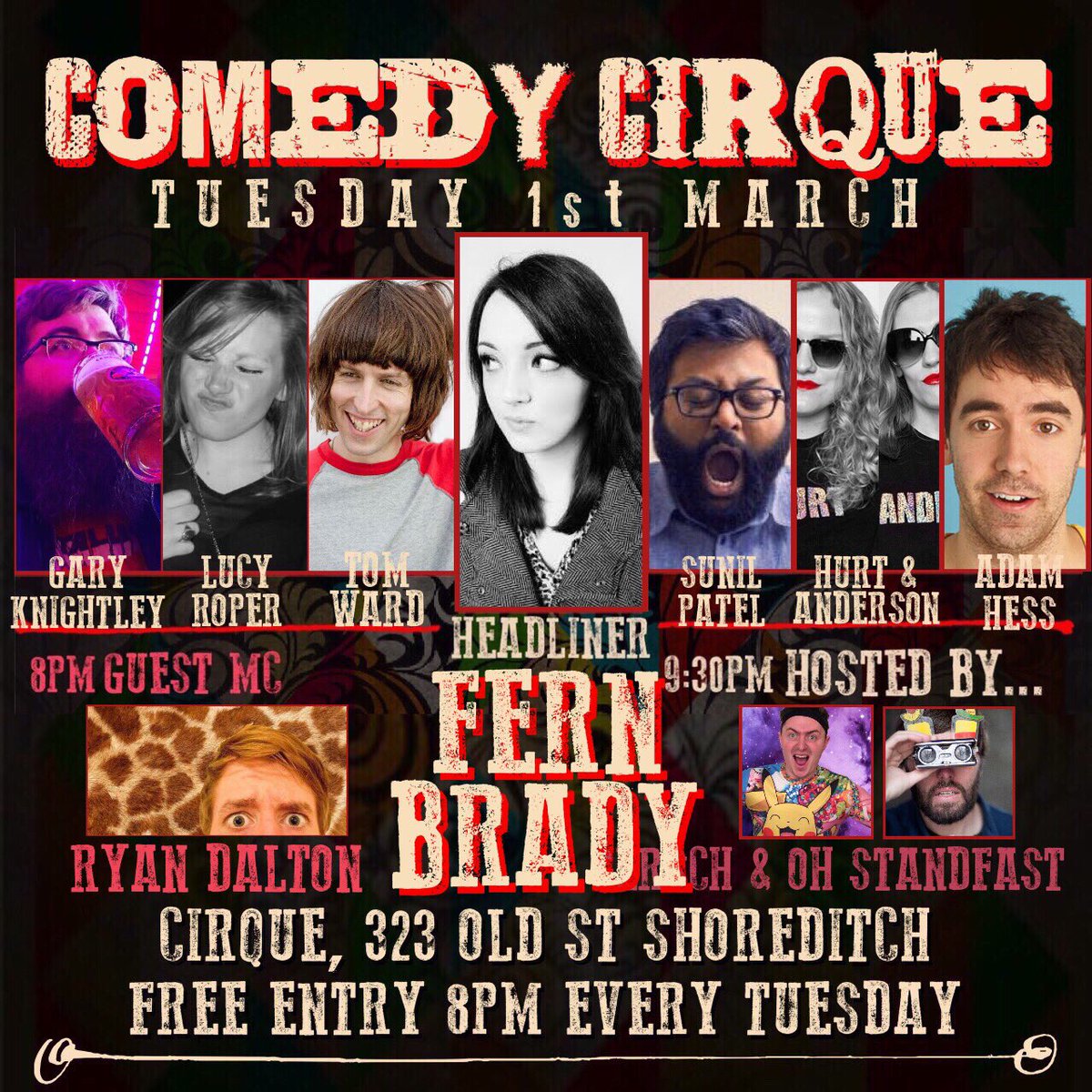 ComedyCirque's tweet photo. This week #ComedyCirque #Shoreditch 8PM Tuesday @CirqueBar https://t.co/iyiBpcHXzm https://t.co/GbKm99Z3EX