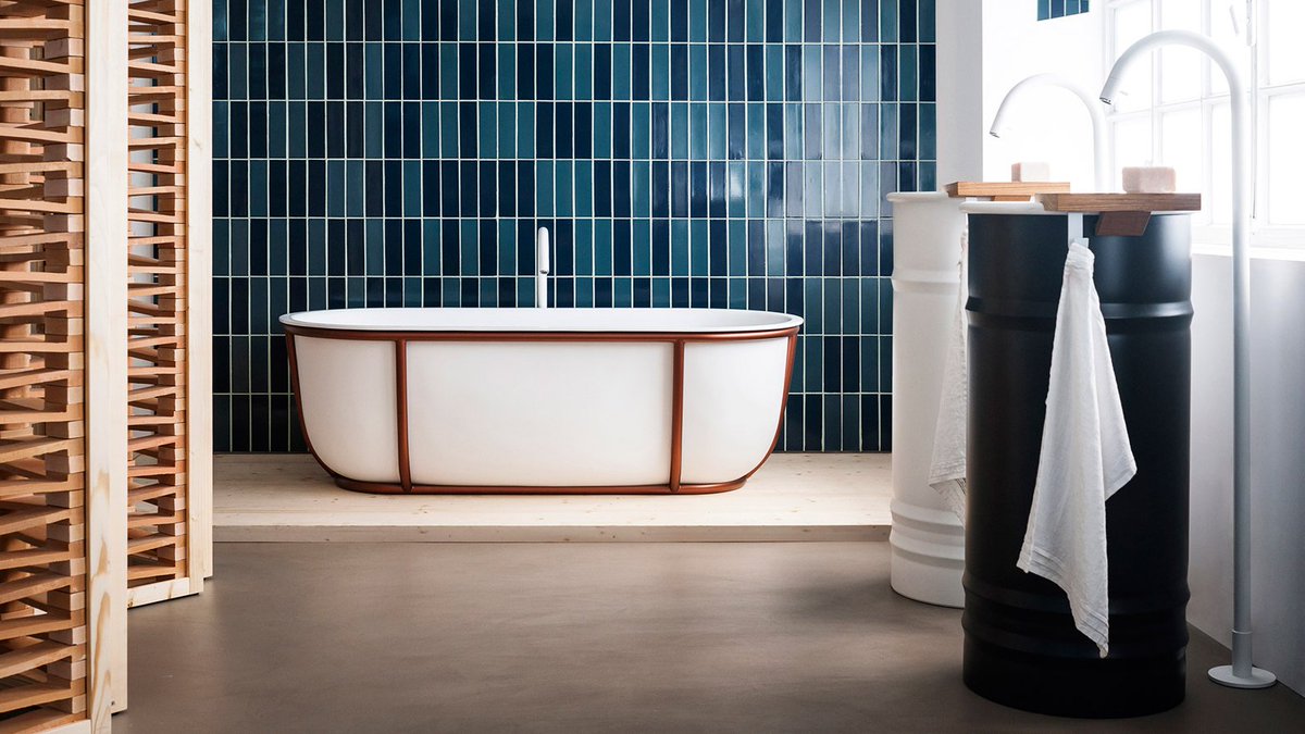 Steel tubes support Patricia Urquiola's bathtub for Italian brand Agape: dezeen.com/2016/02/29/pat… #design