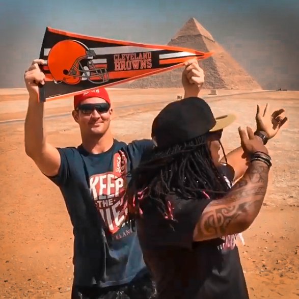 Browns's tweet photo. .@garybarnidge brought the #DawgPound with him to Egypt! 🐫 https://t.co/XfpbxIcpiP