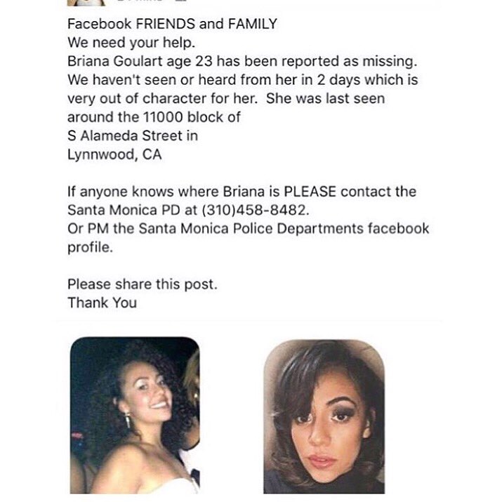 If anyone has ANY information as to where she is please contact the Santa Monica PD at 310-458-.8482. <a href="/FIU_Gammas/">FIU Gammas 💕💜</a>