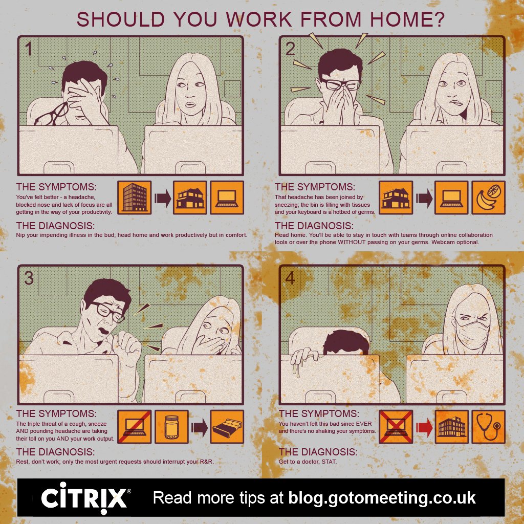 CitrixSMBUK's tweet photo. It's sickness season, but should you #WFH? We've got a visual guide to help you pick https://t.co/Gta8QyFh4h https://t.co/4i6Akksazb