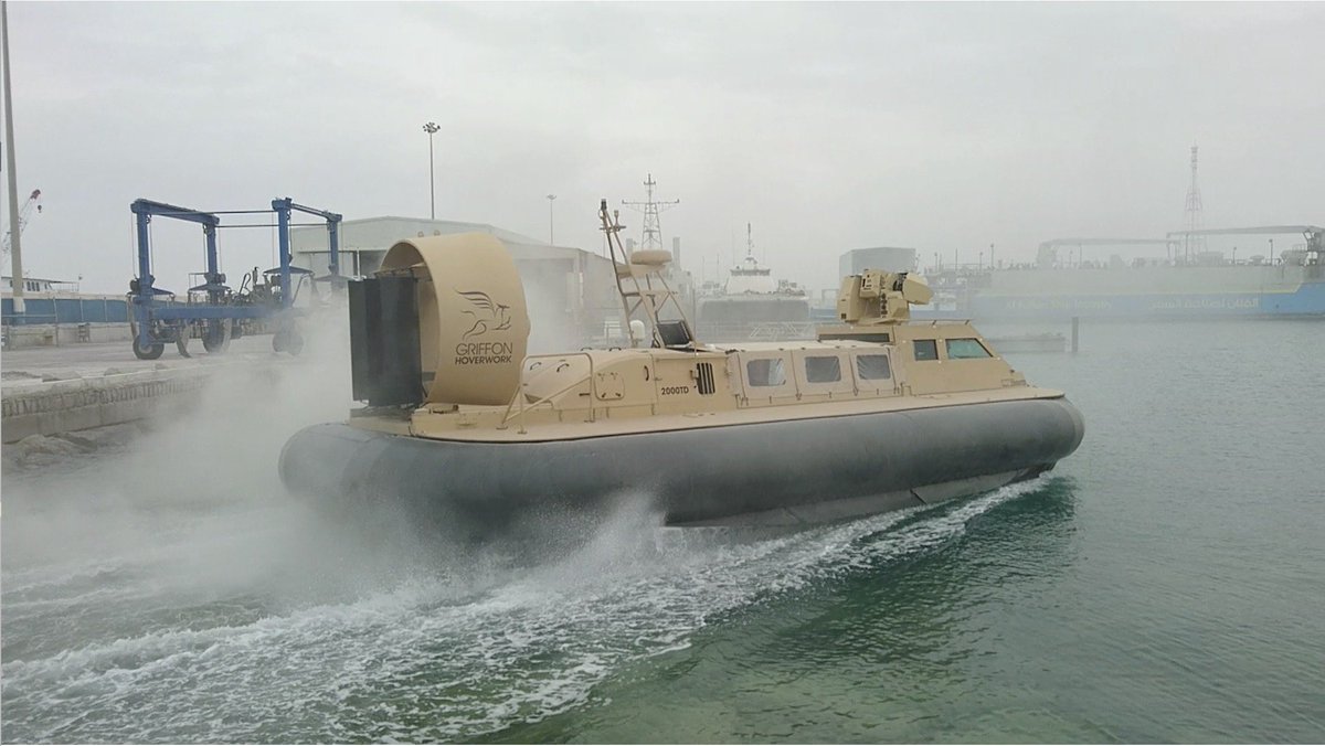 BISENGroup's tweet photo. @GriffonGHL's 2000TD #hovercraft with @SAKT's #Hitrole G launching successful platform tests for @ISNR_AbuDhabi https://t.co/jP5yILAigB