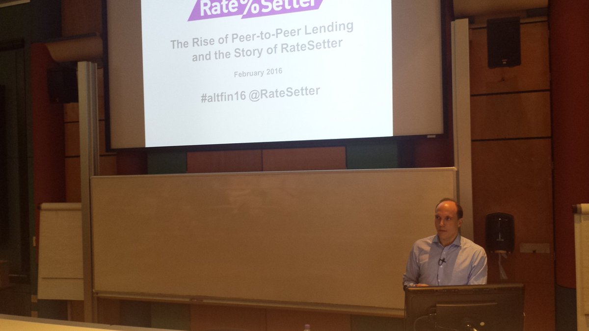 RateSetter's tweet photo. RateSetter CEO Rhydian Lewis presenting at Cambridge Judge Business School's inaugural fintech lecture #altfin16 https://t.co/DhOhYrbZZO