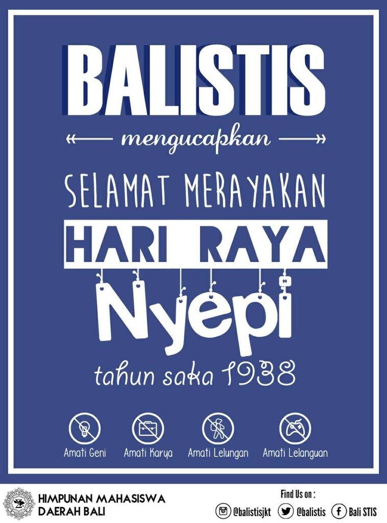 Om Swastyastu,

Balistis mengucapkan
Selamat hari raya Nyepi tahun caka 1938.

Om Santih, Santih, Santih Om.