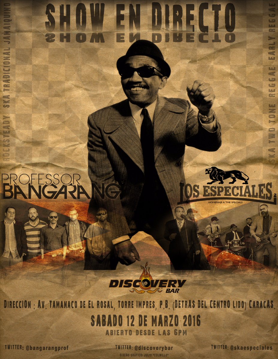 Toke ska con Los Especiales y Professor Bangarang, sábado 12-03-16 en Discovery Bar detrás del Centro Lido, 9pm.