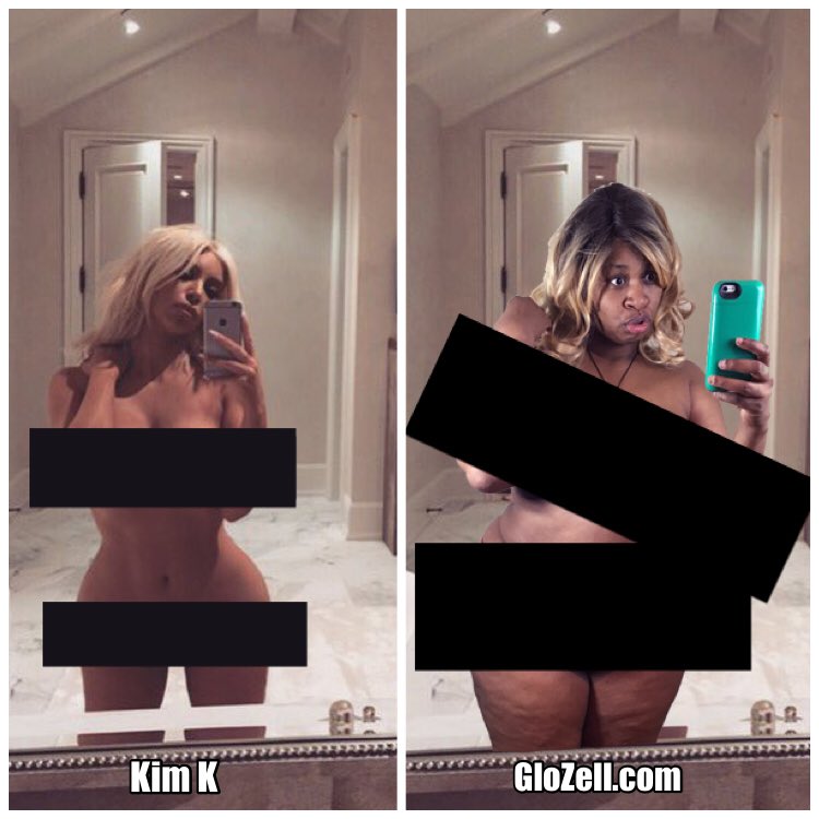 GloZell's tweet photo. Who wore nothing best? @KimKardashian West or @GloZell Green East? (My Chesticals are a little uneven so ...) https://t.co/iXfhN0U2OZ