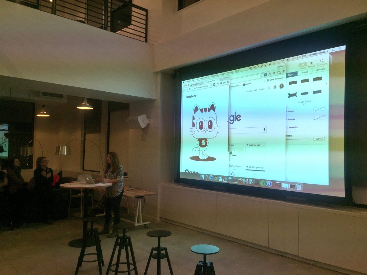 BuzzFeedProduct's tweet photo. “We’ll do it live!” @LindseyMaratta sketches out our 404 page in real time, using Solid CSS @WomenWhoCodeNYC: https://t.co/DZqBMHsl4E