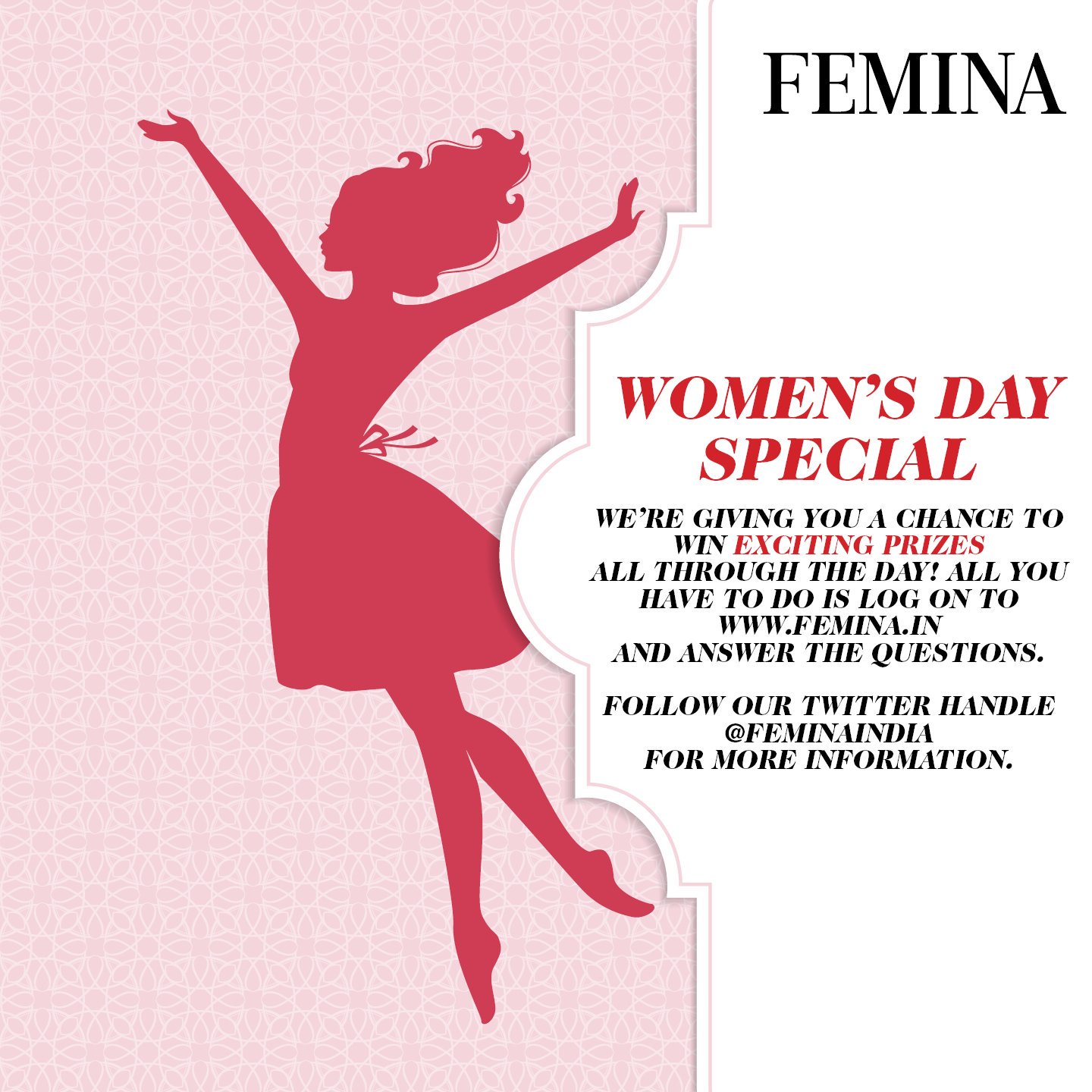 Femina on Twitter: "Happy Women's Day ladies! Log on to Femina.in for the  chance to win big! #BeUnstoppable #WomensDay https://t.co/v4VBaUTUQy" /  Twitter