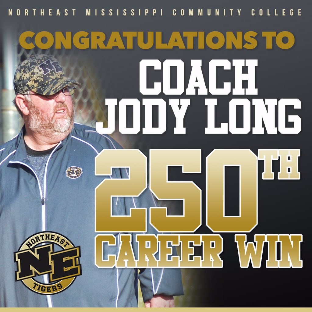 NEMCCTigers's tweet photo. Coach Jody Long reached a big milestone with tonight's win over Itawamba. Congrats on win No. 250! #NESB #TigerPower https://t.co/QRYV2XWz9U