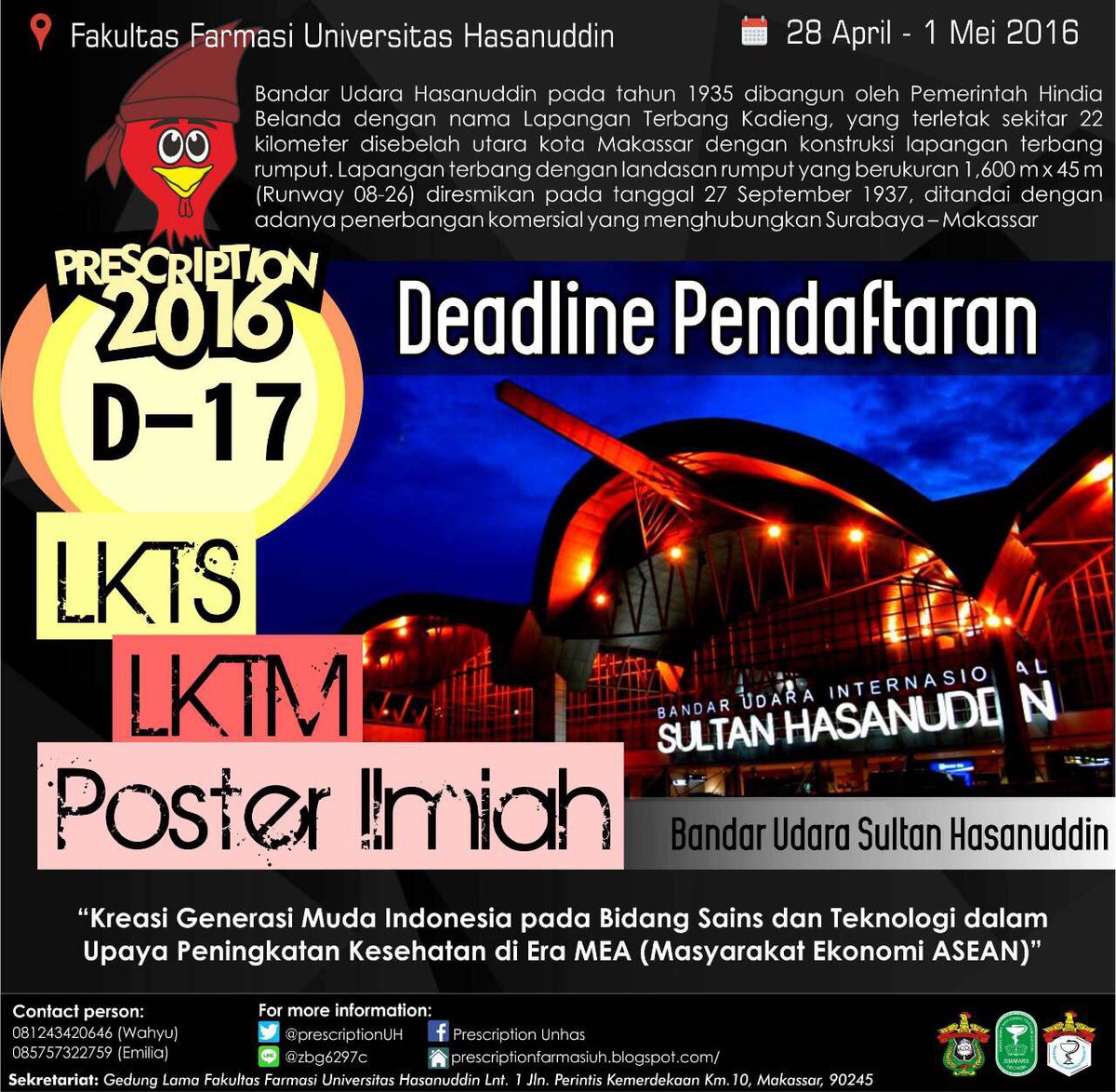 Wow deadline pendaftaran sudah H-17‼️
Ayo segera daftar, kami tunggu partisipasinya 😎
#prescription2016