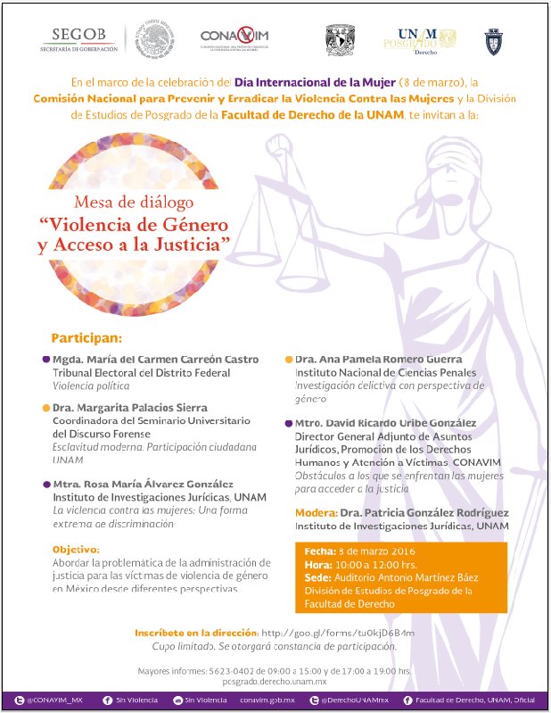 Mañana asiste a la #Mesadediálogo "Violencia de Género y Acceso a la Justica" 10 am