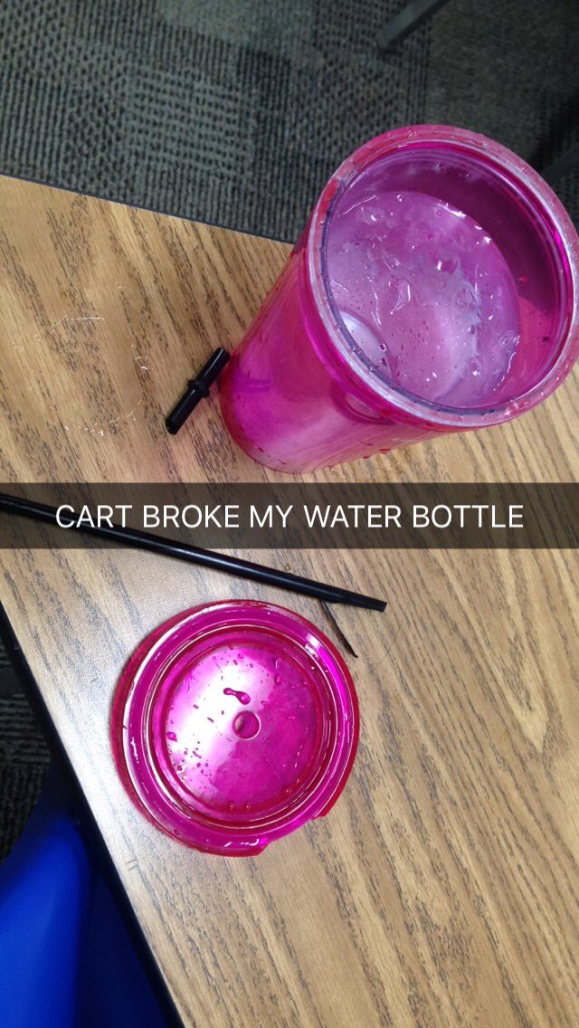 WeHeartCart's tweet photo. UPDATE: Cart poses with a remainder of April's broken tumbler #savage https://t.co/rzllpwKn5M