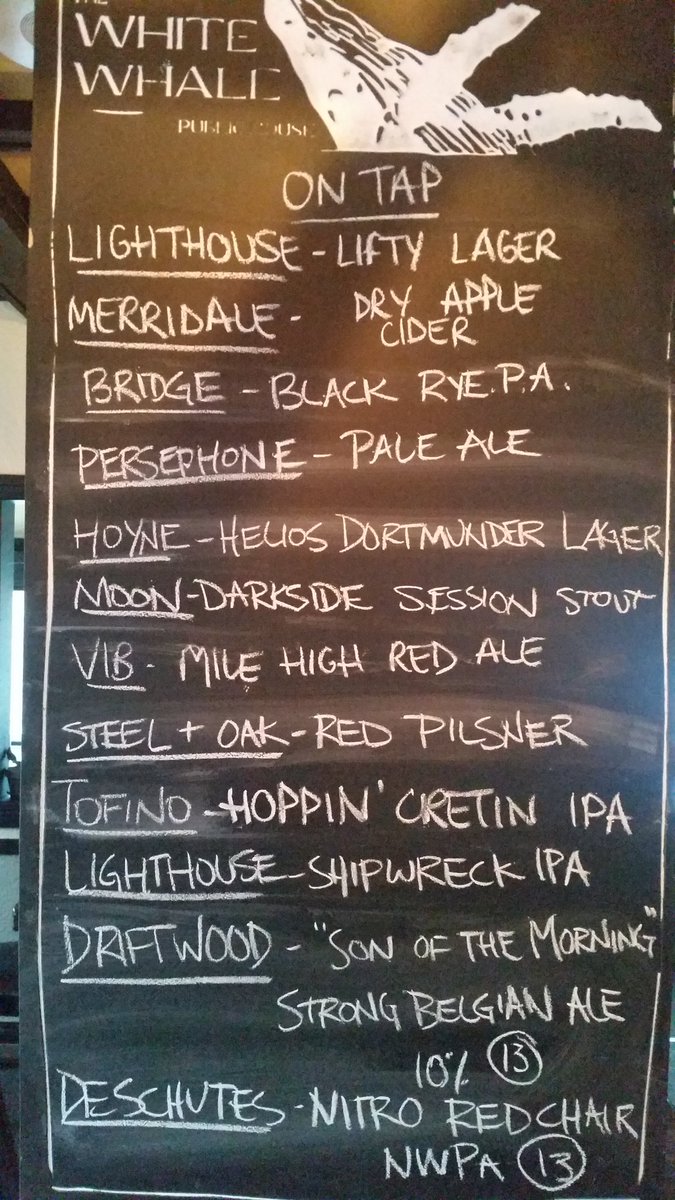 Today's tap list! @comoxvalleybeer <a href="/heavycf/">Heavycf</a> <a href="/driftwoodbeer/">Driftwood Brewery</a> <a href="/DeschutesBeer/">Deschutes Brewery</a> <a href="/HoyneBeer/">Hoyne Brewing Co.</a> <a href="/bridgebrewcrew/">Bridge Brewing Co</a> <a href="/MoonBrewery/">The Moon Under Water Brewery, Pub and Distillery</a>