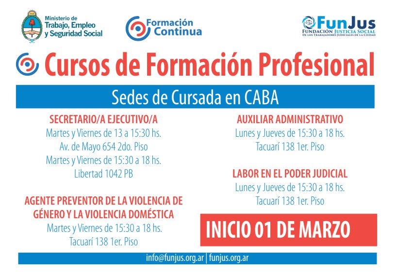 FunJusCABA's tweet photo. Te informamos las sedes dónde se dictarán los Cursos de #FunJus. #JudicialesCABA #Capacitación https://t.co/bqXlD9qSOk