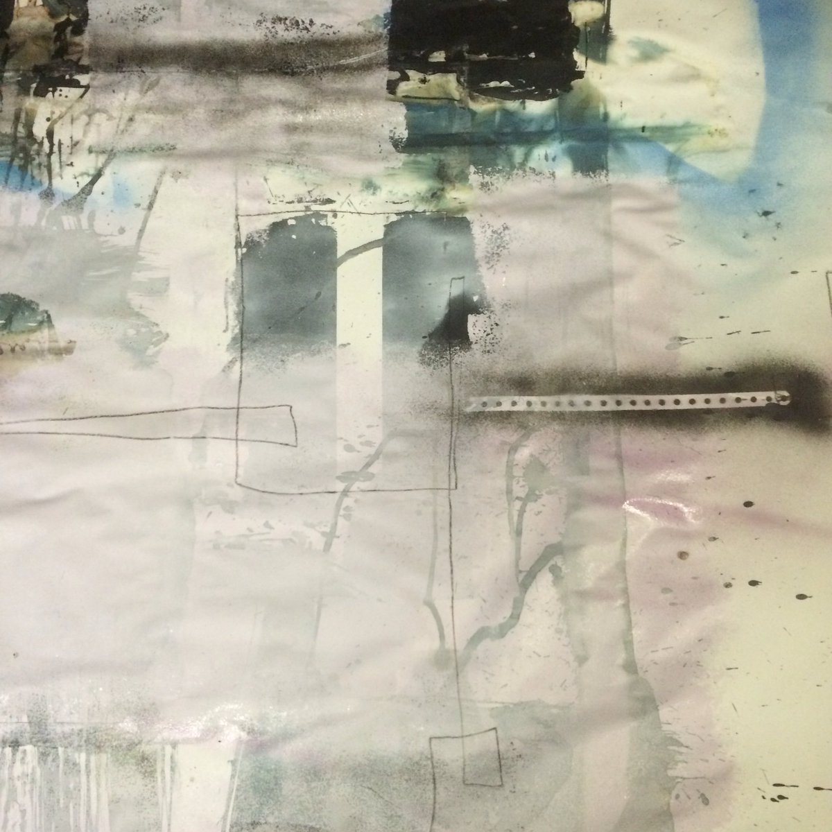 KarenWicks23's tweet photo. #WIP drawing over paint over print; perfect antidote to a stressful day #ATS1516 #fragment https://t.co/oRgHjCRfPV