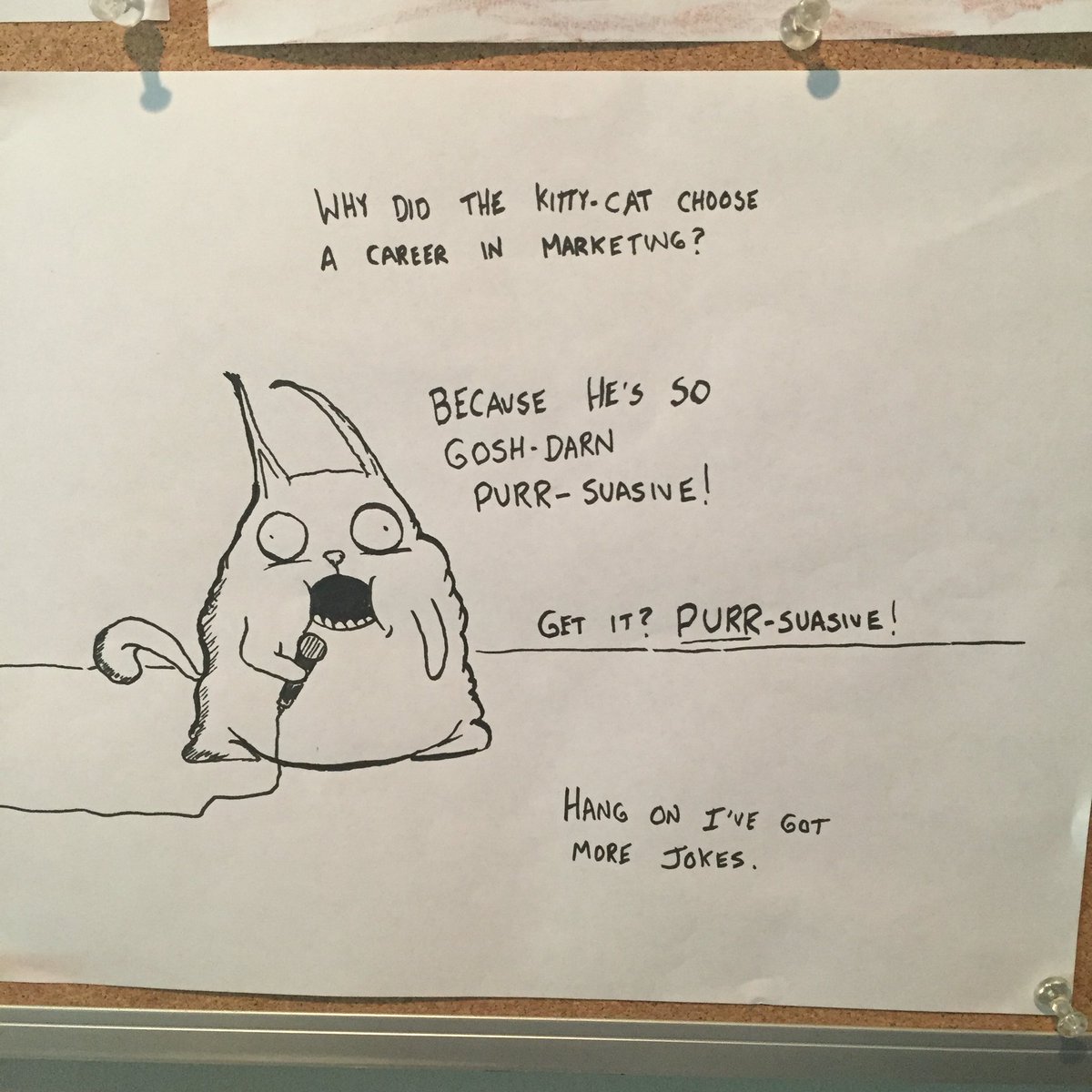 Oatmeal's tweet photo. Currently hanging at the @gameofkittens offices. https://t.co/wgArlwTtgy