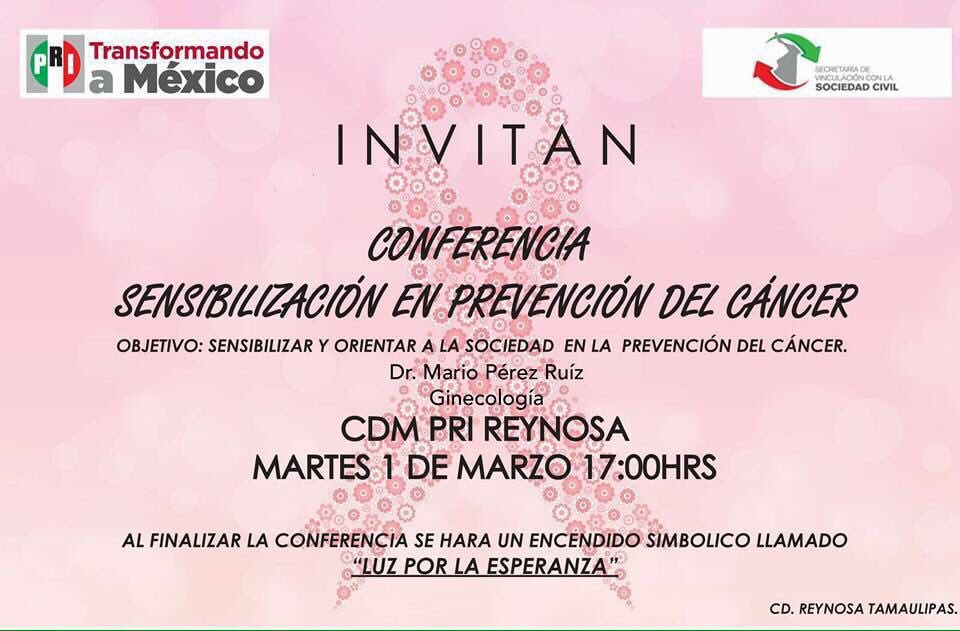 ReynosaPRI's tweet photo. Los esperamos el día de mañana en la conferencia sobre prevención del Cáncer. ¡No falten! #Reynosa https://t.co/KRI6RRwkco
