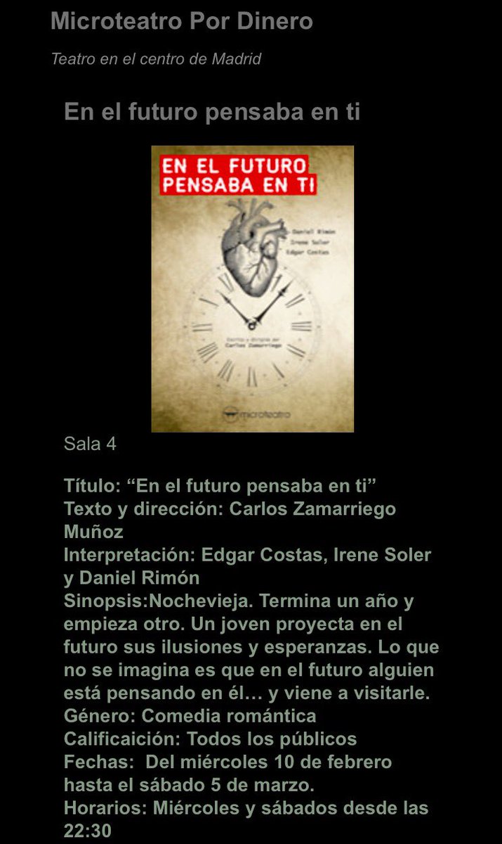 maikalexandretv's tweet photo. Buenísimo el #microfuturo del gran @carloszama 👍🏻 Última oportunidad este miércoles y sábado en @microteatro #Madrid https://t.co/e4ny4qwCW6