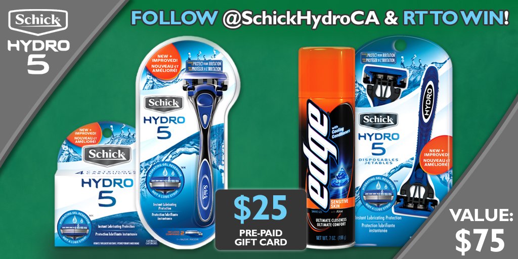 SchickHydroCA's tweet photo. #GIVEAWAY! Follow @SchickHydroCA & RT for a chance to #WIN! Rules: https://t.co/9RNkdIyo7P #NoShadowWin https://t.co/Smp8YAYC5p