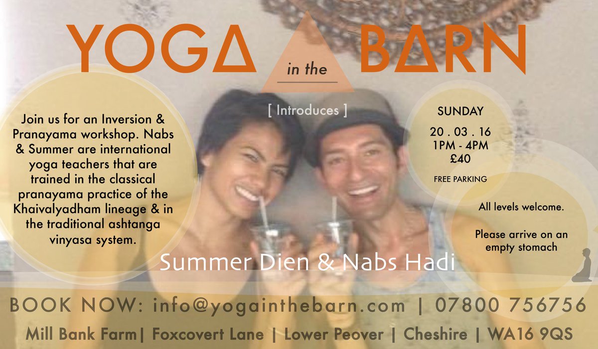 yogainthebarn's tweet photo. Our next yoga workshop with @summerdien &amp; @NabsYoga 💜👏🏼 booking up fast. We can't wait! #cheshire #yoga https://t.co/OAotkci0zG