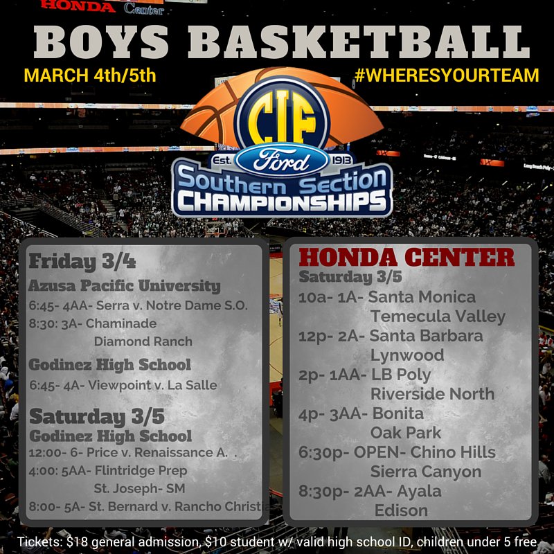 CIF Southern Section on Twitter "Boys basketball schedule for this