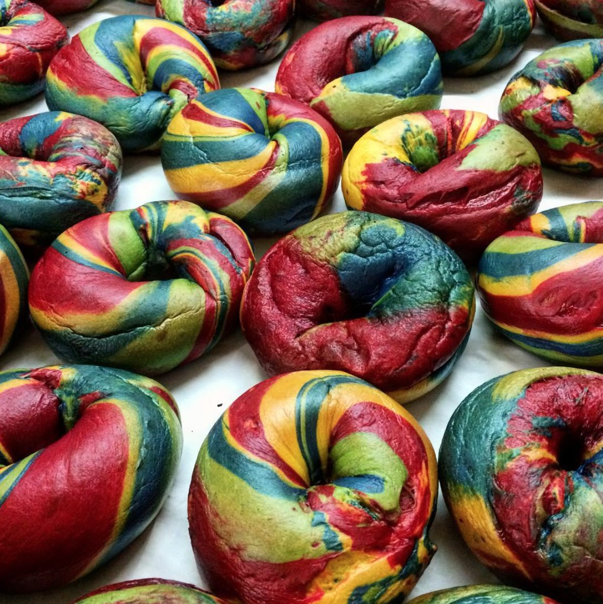 eatshoreditch's tweet photo. Had a #rainbow #beigel yet? https://t.co/hfOoKRps6Y #rainbowbagel #shoreditch #food #foodie #bagel https://t.co/nt4IJeHhrq