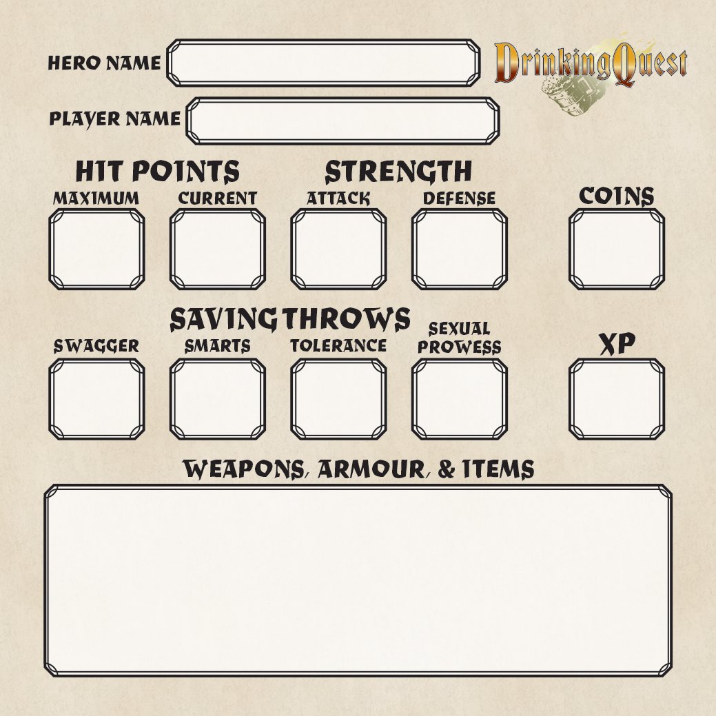 DrinkingQuest's tweet photo. Drinking Quest: Journey into Draught has a pad of these adventure worthy character sheets:

https://t.co/BgVQ0Yeo13 https://t.co/5US8MSxXLW