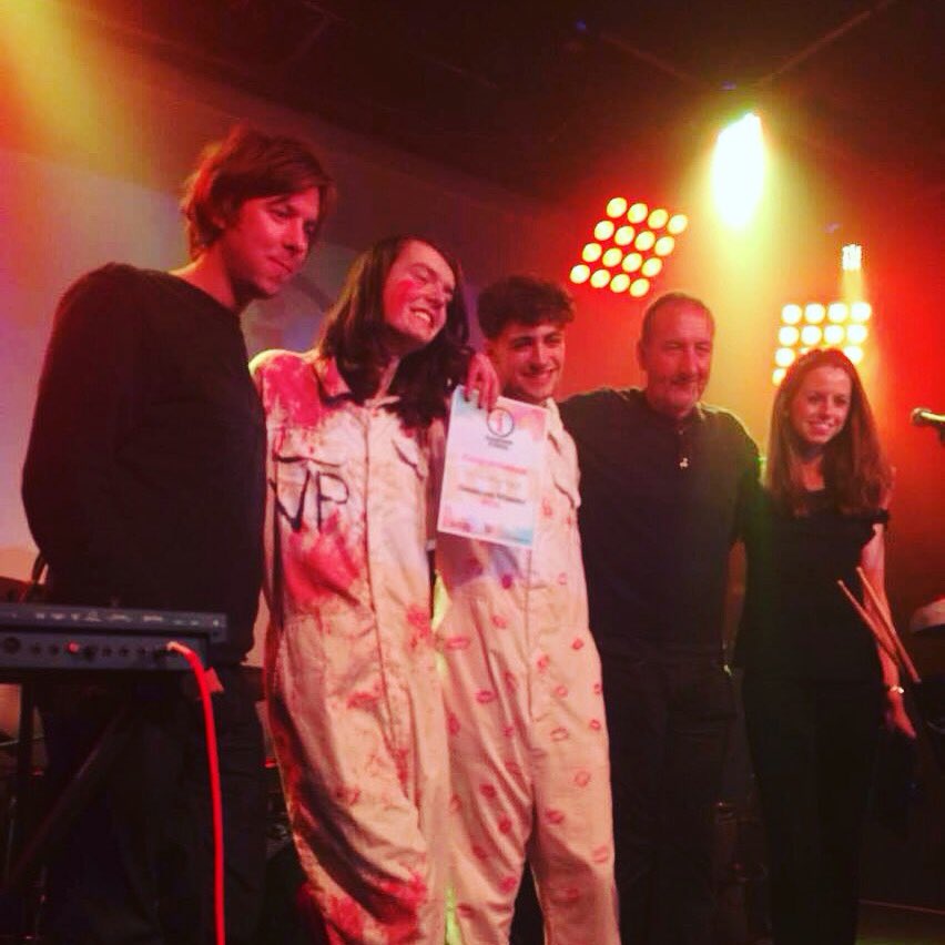 JennySterne's tweet photo. The Vanity Project with judges after being announced winners of #iSessionsFinal @IndyStudents https://t.co/bG5mkr2Kme