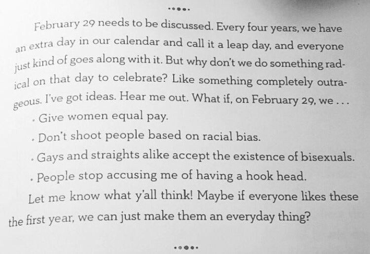 tyleroakley's tweet image. happy #LeapDay!! to celebrate, here's an applicable passage from my book, BINGE 💥