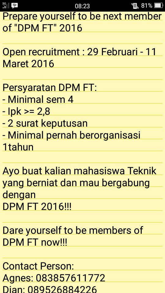 DPM_FT_Ubaya's tweet photo. Prepare yourself to be next member of "DPM FT" 2016 😄😄😄 https://t.co/r9KHVHi3UJ