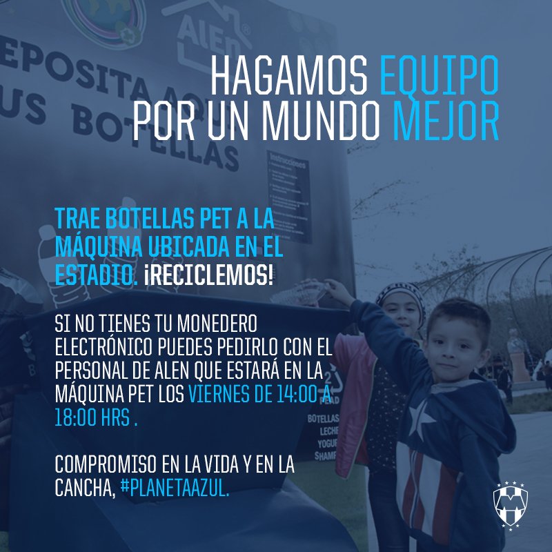 Rayados's tweet photo. 🌎 ¡Hagamos Equipo por un Mundo Mejor, #Rayados! Te esperamos en la máquina de PET en el Estadio. #ESR https://t.co/jtPLqdr9AZ