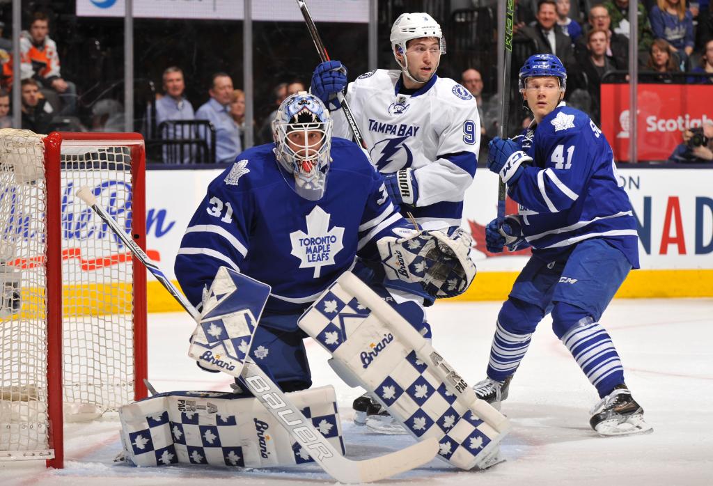 NHL's tweet photo. Just a reminder that Garret Sparks has unreal pads. #TBLvsTOR https://t.co/hYkVuQAlNe