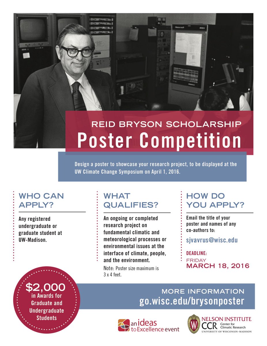 NelsonInstitute's tweet photo. If you're a #NelsonStudent with awesome research, submit a poster for the Bryson Scholarship https://t.co/nJ3mKgHKh8 https://t.co/J3hAxo8yVP