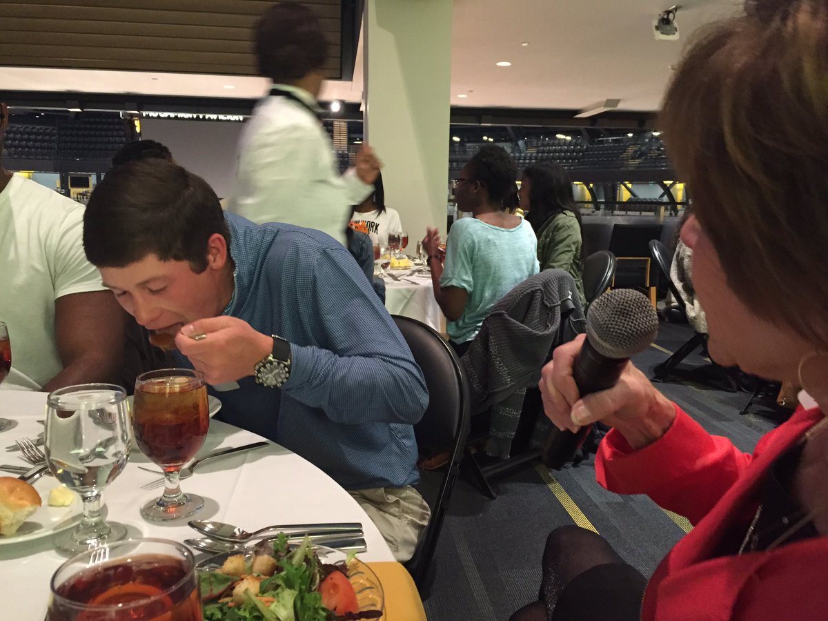 GTAthletics's tweet photo. Our student-athletes are getting a lesson in dinner etiquette tonight 🍽 https://t.co/PZxQ1ONrJW