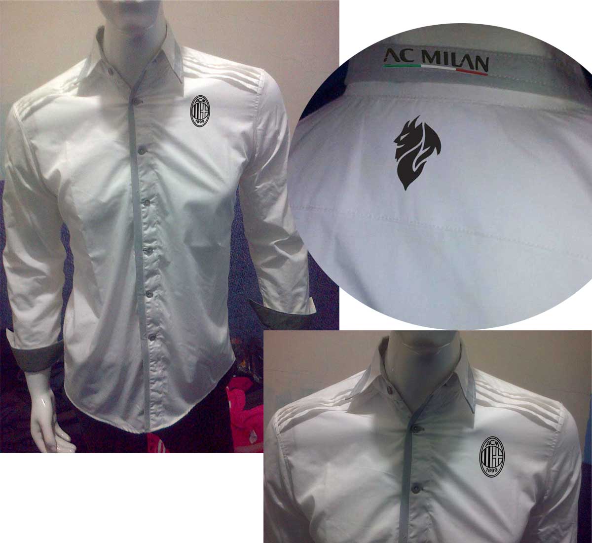 ready Stock Kemeja AC Milan White Logo Black Size S M L XL XXL, IDR 135K BB 25C1A31A