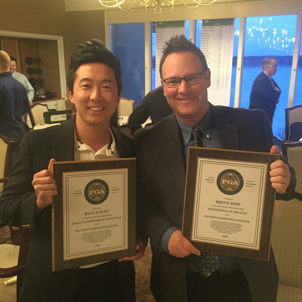 ChambersBayGolf's tweet photo. Very proud of our professionals @ryoung0123 &amp; @TheRealZepper taking home awards at the PGA chapter meeting. https://t.co/3rRoD1LX19