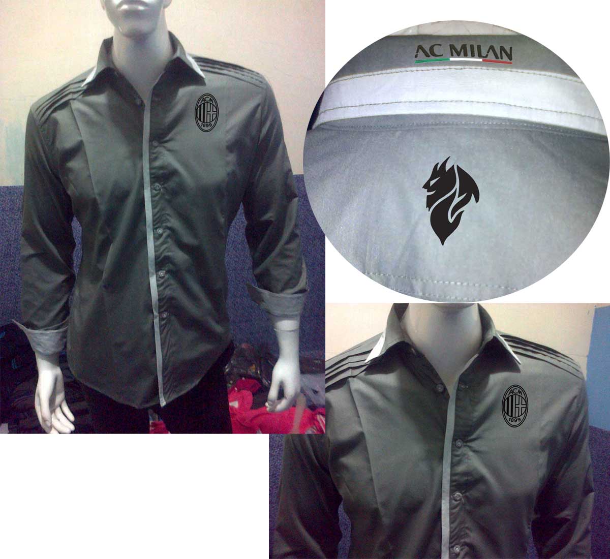 ready Stock Kemeja AC Milan Grey Logo Black Size S M L XL XXL, IDR 135K BB 25C1A31A #ForzaMilan